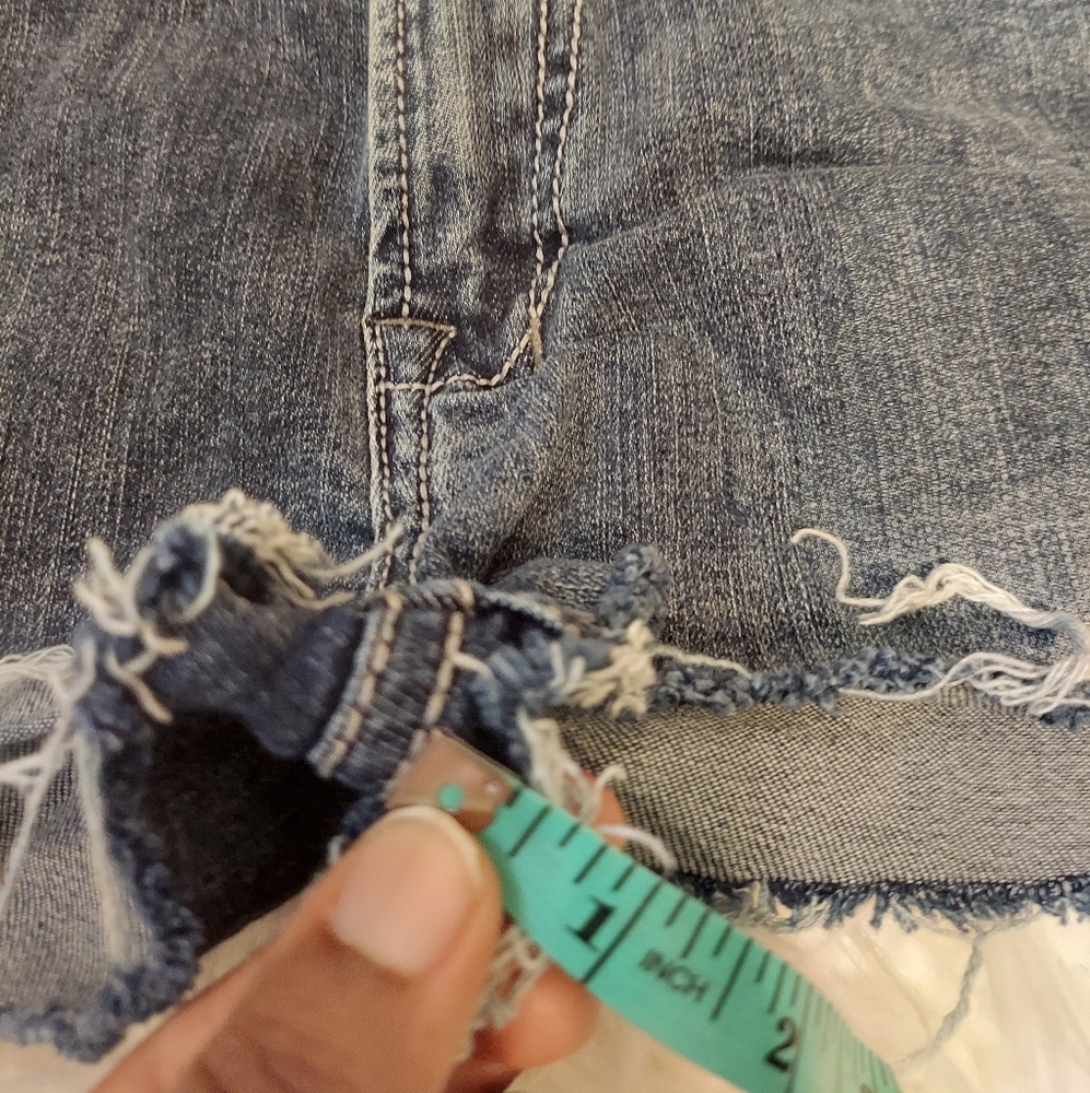 Y2K High Waisted Denim Mom Shorts 32 Festival Western Cowgirl Boho Frayed Hem - Picture 10 of 10
